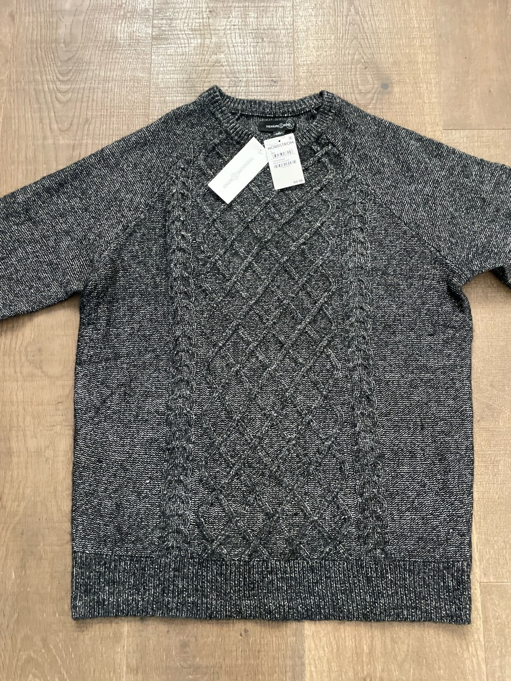 Treasure & Bond NWT Men's Large Charcoal Cable-Knit Crewneck Sweater - Nordstrom